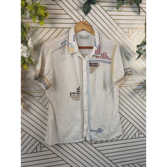 URBAN OUTFITTER'S Women's Willow Embroidered Button Through Shirt Collared M REA - Picture 2 of 7